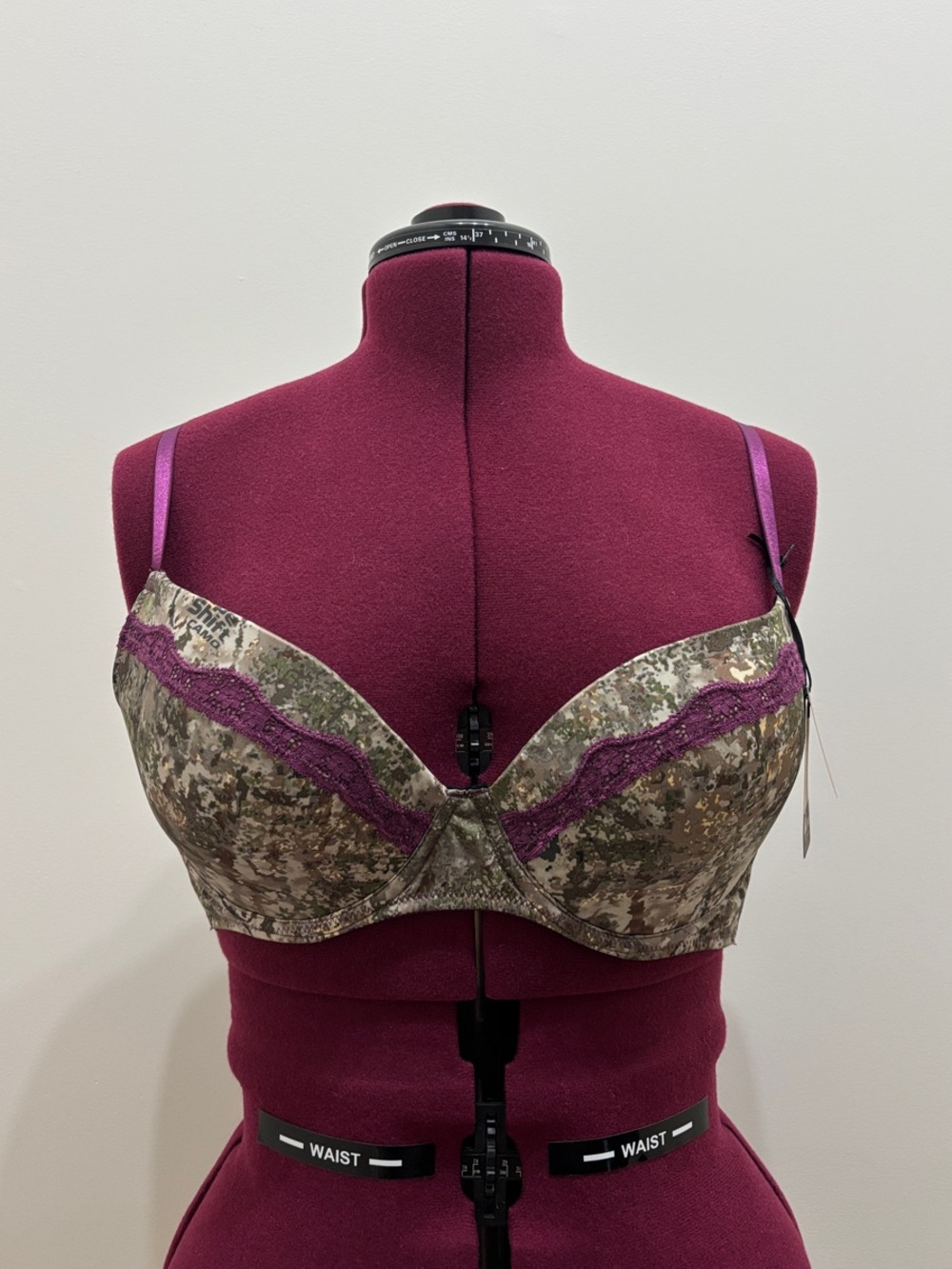 Camo Print Underwire Bra with Purple Lace Trim